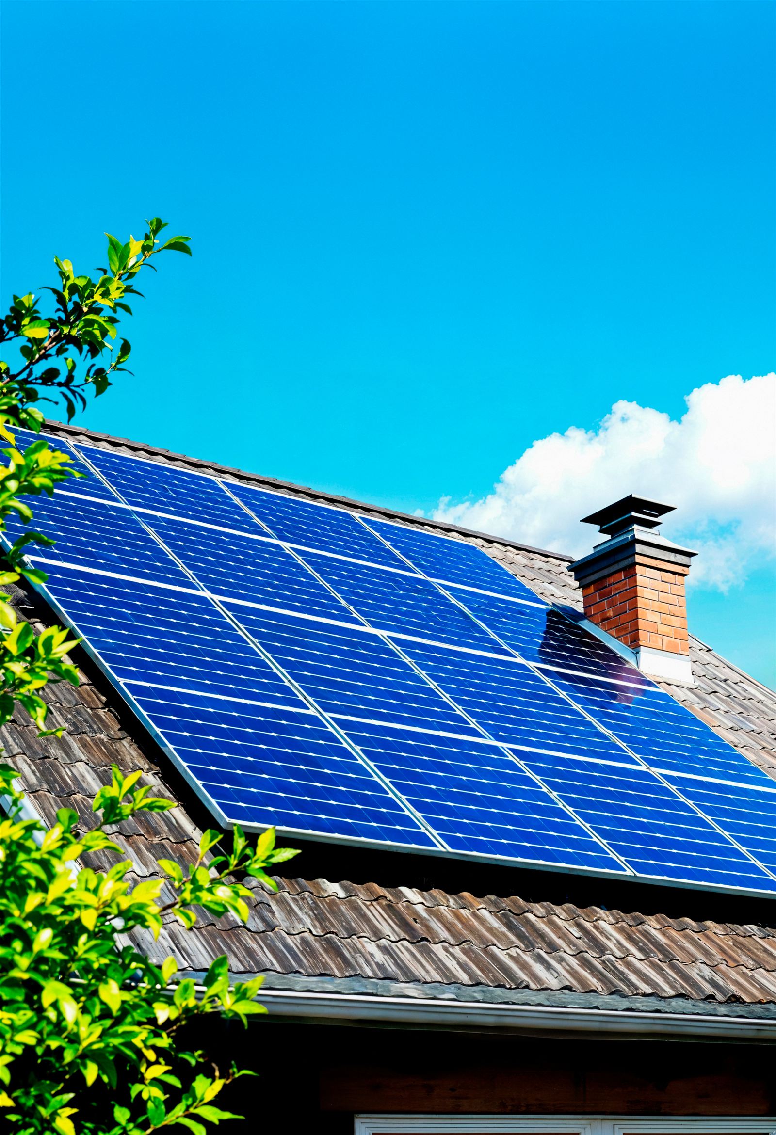 Painéis solares num telhado